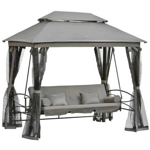 Outsunny 3 Person Patio Swing Chair Gazebo Swing With Double Tier