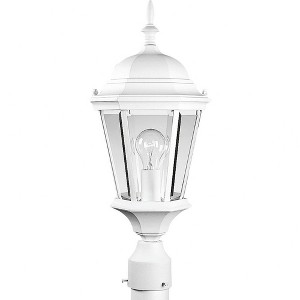 Progress Lighting, Welbourne, 1-Light Post Lantern, Textured White, Clear Beveled Glass, Porcelain, Wet Rated - 1 of 2