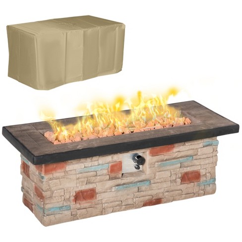 Outsunny Outdoor Propane Fire Pit Table Faux Brown Ledge Stone 48-inch  Rectangle Fire Table, 50,000btu Auto Ignition Gas Firepits : Target