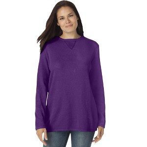 Woman Within Women's Plus Size Waffle Thermal Sweatshirt - 1 of 4