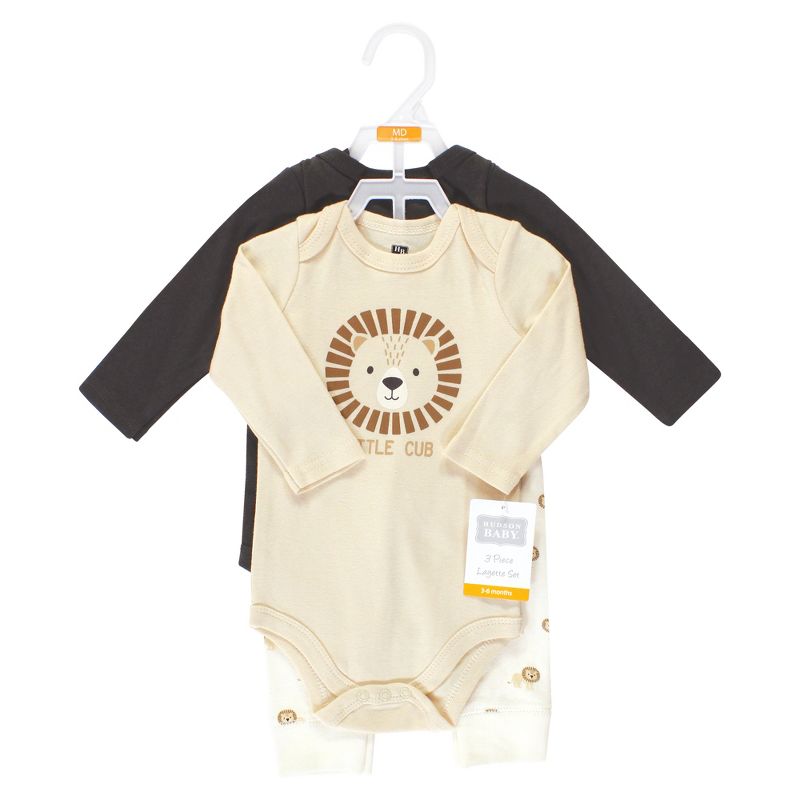 Hudson Baby Infant Boy Cotton Bodysuit and Pant Set, Brave Lion Long Sleeve, 2 of 6