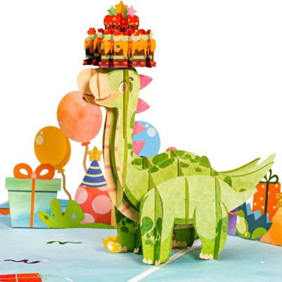 Paper Love Frndly Pop Up Birthday Card, Birthday Dinosaur, Handcrafted - 100% Recycled and Eco-Friendly, 8" x 6" Cover