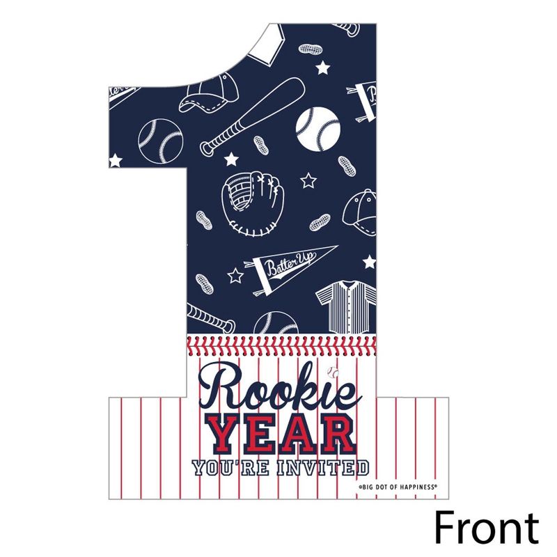 Big Dot of Happiness 1st Birthday Batter Up - Baseball - Shaped Fill-in Invitations - First Birthday Party Invitation Cards with Envelopes - Set of 12, 2 of 7