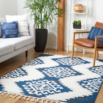 Moroccan Tassel Shag MTS652 Power Loomed Indoor Area Rug - Navy/Ivory - 6'7"x6'7" - Safavieh