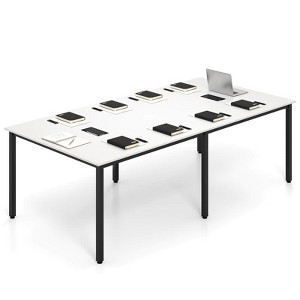 Costway 1/2 PCS 95" x 48" Large Meeting Table Seats up to 10 People 2 Cable Grommets for Office White/Brown - 1 of 4