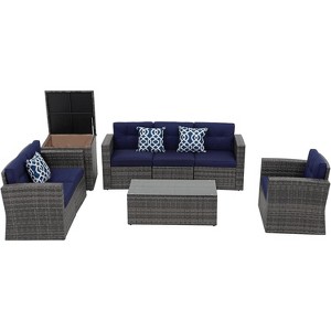 SUGOLD 8-Piece Patio Furniture Sets, All Weather Outdoor Sectional Patio Sofa, U-Shaped Rattan Patio Seating Sofas with Cushion, Glass Table, and - 1 of 1