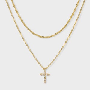 14K Gold Plated Cubic Zirconia Cross Pendant Necklace - A New Day™ Gold - 1 of 4