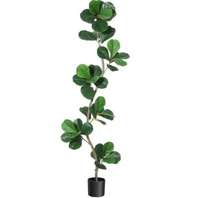Artificial Fiddle Leaf Fig Tree in Black Nursery Pot,Faux Potted Tree for Home Decor, Fake Rubber Tree for Indoor Office Living Room