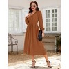 Womens Ruffle Cocktail Party Dress Long Sleeve V Neck Midi Dress Elastic Empire Waist Wedding Guest Fall Dress - 4 of 4