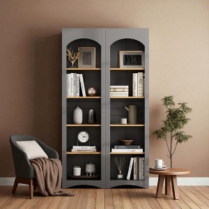 Free Standing 5-Tier Bookshelves Set of 2, Farmhouse Two-Tone Bookcases with Adjustable Shelves, 72"H Storage Cabinet for Living Room - 1 of 4