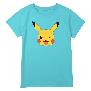 Girl's Pokemon Pikachu Wink Face T-Shirt - 1 of 3