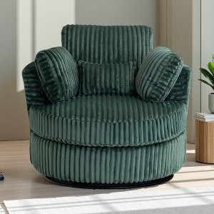 Oversized Corduroy Round Swivel Chair with Pillows - 1 of 4