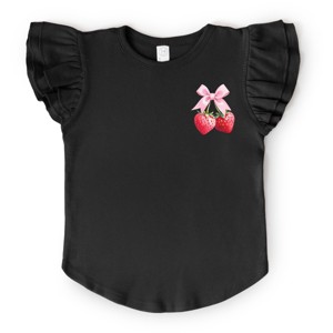 The Juniper Shop Coquette Strawberry Watercolor Flutter Sleeve Tee - 5/6T - Black - 1 of 4