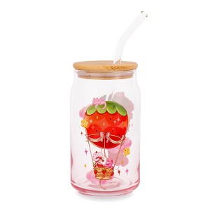 Silver Buffalo Care Bears x Strawberry Shortcake 16-Ounce Glass Tumbler With Lid and Straw - 1 of 4
