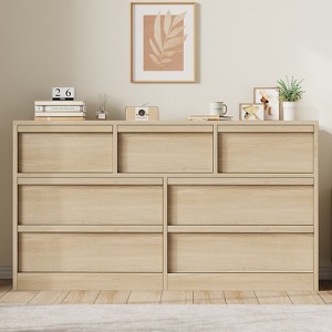 Garvee 7 Drawer Dresser for Bedroom, Natural Double Dresser Organizer with Concave Handles, Modern Chest of Drawers for Bedroom, Living Room, Nursery - 1 of 4
