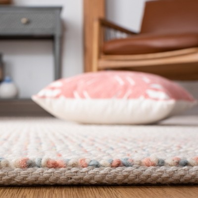 Ivory and Pink Handwoven Wool Rectangular Rug, 3' x 5'
