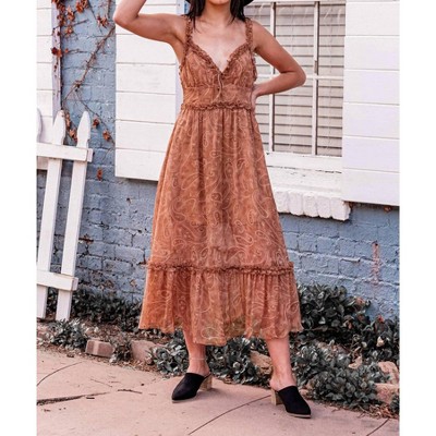 Women's Good Karma Printed Chiffon Midi Dress - Saints + Secrets