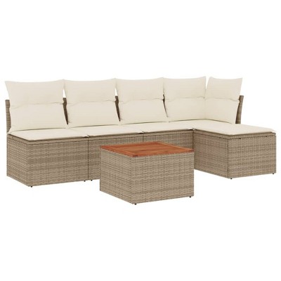 vidaXL 6 Piece Patio Sofa Set with Cushions Beige and Cream Poly Rattan