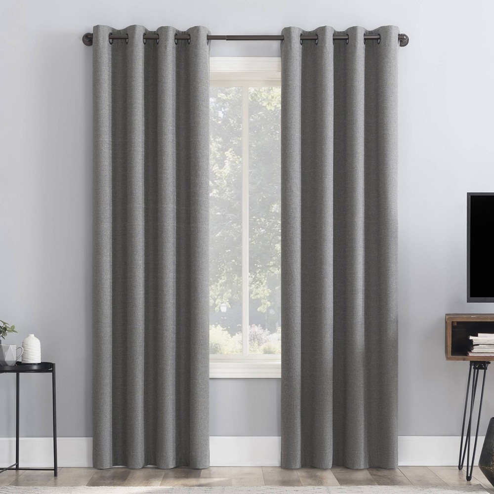 63"x50" Channing Grid Texture Draft Shield Fleece Insulated 100% Blackout Grommet Curtain Panel Coal Gray - Sun Zero: Indoor Polyester