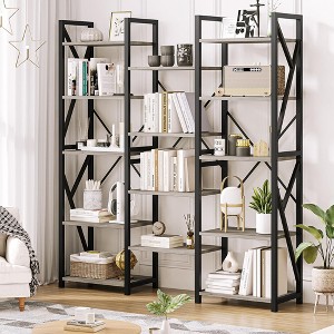 Triple Wide 5 Tier Bookshelf Industrial Large Bookcase Display Rack - 1 of 4