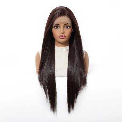 Jessie's Wig 28 Inch Long Straight Wig Middle Part Synthetic Hair 13x6 Lace Wigs Shiny Brown 1 Pc/Pack