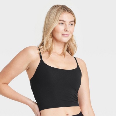 Womens Black Seamless Lettuce Hem Cropped Cami Bralette