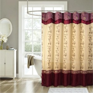 Kate Aurora Royal Living Embroidered Floral Sheer On Taffeta Layered Fabric Shower Curtain - 1 of 3
