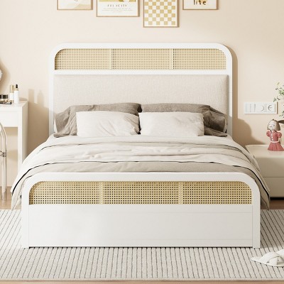 Queen Size Wooden Platform Bed With Twin-Size Trundle And 2 Drawers, Grounded Bed Modern, Trundle Beds Queen Size With Ample Storage-Cuddlewood