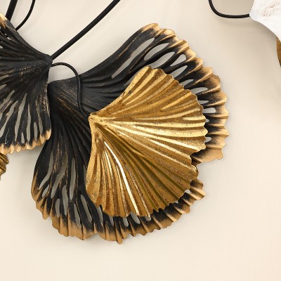 LuxenHome White, Black, and Gold Metal Ginkgo Leaves Wall Sculpture
