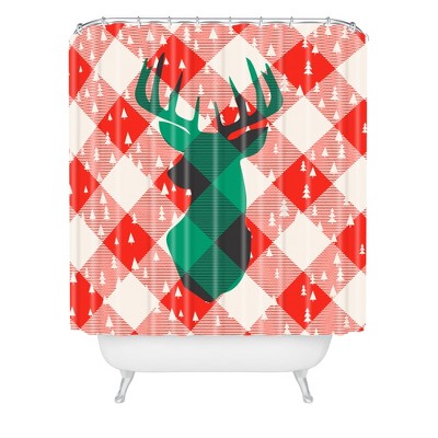 Oh Deer Me Shower Curtain Red - Deny Designs