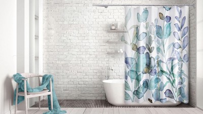 Abstract Botanical Watercolor Polyester Shower Curtain 70" x 72"