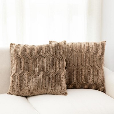 Cheer Collection Luxuriously Soft Faux Fur Throw Pillow With Inserts, Set of 2 - Marble Chocolate