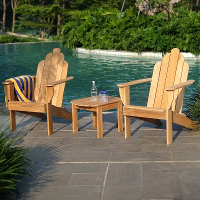 Sherwood 3pc Outdoor Patio Adirondack Chat Set - Teak - Cambridge Casual