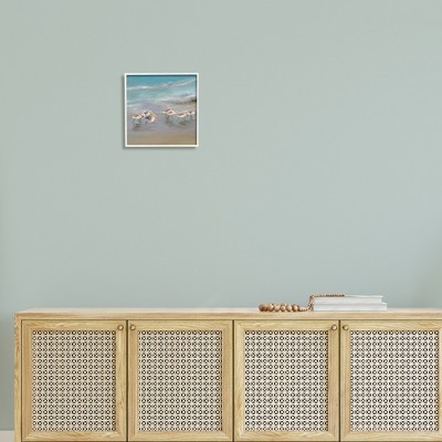 White Framed Coastal Sandpipers Beach Canvas Print, 12 x 12