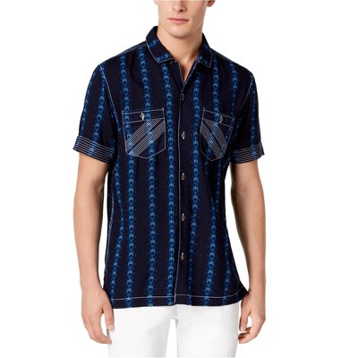 I.N.C International Concepts Mens Chain Button Up Shirt, Blue, XX-Large
