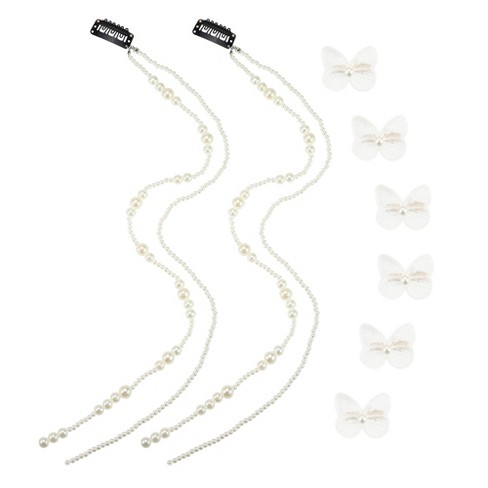 Unique Bargains Women s Long Tassel Faux Pearl Hair Chain White 2 Pcs Target