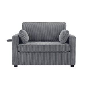 TiramisuBest 47.2" Twin-Size Convertible Sleeper Sofa,Corduroy Loveseat Bed with Side Table, Side Storage Pocket & USB Port for Living,Gray - 1 of 4