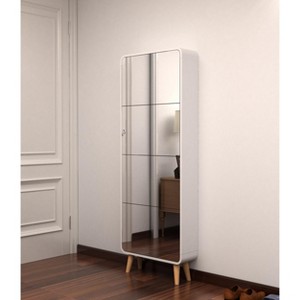 Slim Shoe Cabinet with Mirror, Arc Shoe Storage Cabinet with Full-Length Mirror, 4 Flip Drawers Wooden Shoe Organizer - 1 of 4