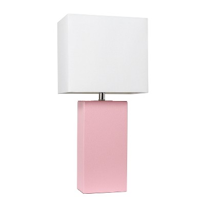 Pink Leather Table Lamp with White Fabric Shade