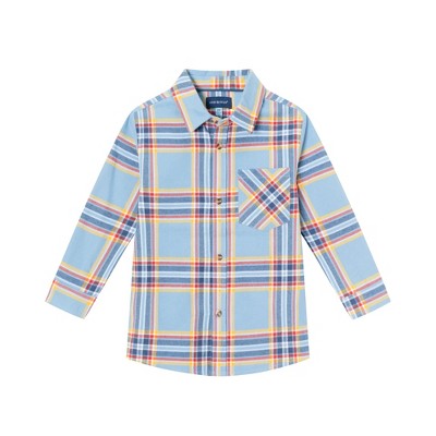 Andy & Evan  Kids  Blue Brushed Twill Plaid Buttondown
