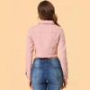 Allegra K Women's Turn Down Frayed Button Down Washed Cropped Denim Jacket - 4 of 4
