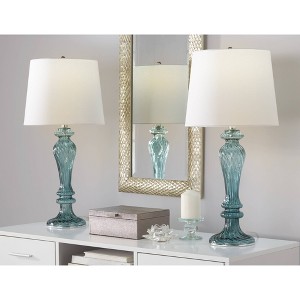 LumiSource (Set of 2) Windsor 25" Contemporary Table Lamps Clear Turquoise Glass with Off-White Linen Shade from Grandview Gallery - 1 of 4