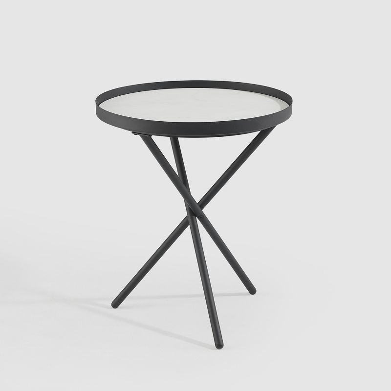 Modern Minimalist Intersecting Tripod Leg Side Table Black/Faux White Marble - Saracina Home, 1 of 12