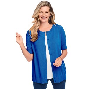 Woman Within Plus Size Perfect Elbow-Length Sleeve Cardigan - 1 of 4