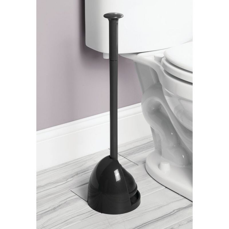 mDesign Plastic Freestanding Hideaway Toilet Bowl Plunger with Holder, 2 of 8