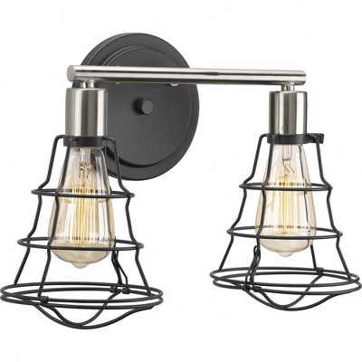 Progress Lighting Gauge Collection 2-Light Bath Vanity in Graphite with Glass Shade