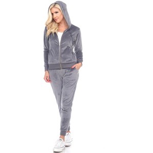 Women's 2 Piece Velour Tracksuit Set - White Mark - 1 of 4
