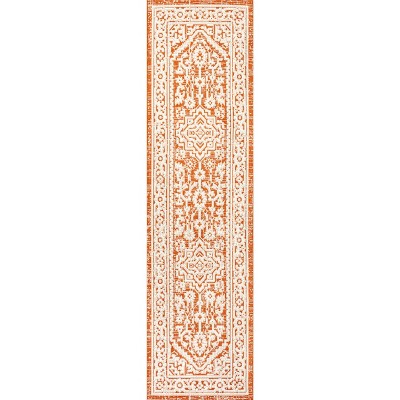 Sinjuri Medallion Orange & Cream 2x8 Flat Woven Area Rug