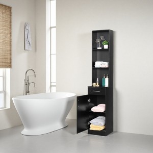 FURNIinspire Bathroom Storage Cabinets Bathroom Organizers Storage Shelves, MDF High Cabinet Bathroom Wall Cabinet, Black, 12.29"*13.38"*70.27" - 1 of 4