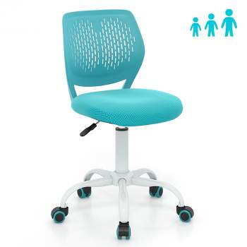 Costway Office Task Desk Armless Chair Adjustable Mid Back Swivel Study Chair Rose\Blue\Turquoise\Purple